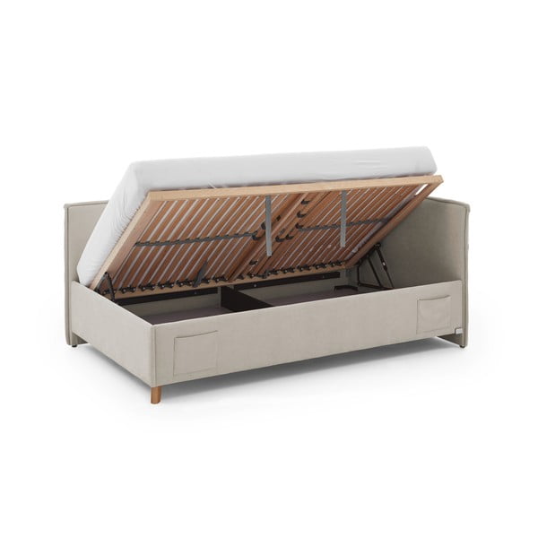 Beżowe tapicerowane narożne łóżko dziecięce ze schowkiem ze stelażem 90x200 cm Fun – Meise Möbel-image-2