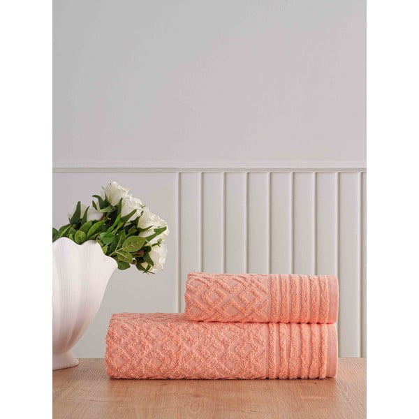 Pomarańczowe bawełniane ręczniki frotte zestaw 2 szt. Diamond – Mila Home-image-1