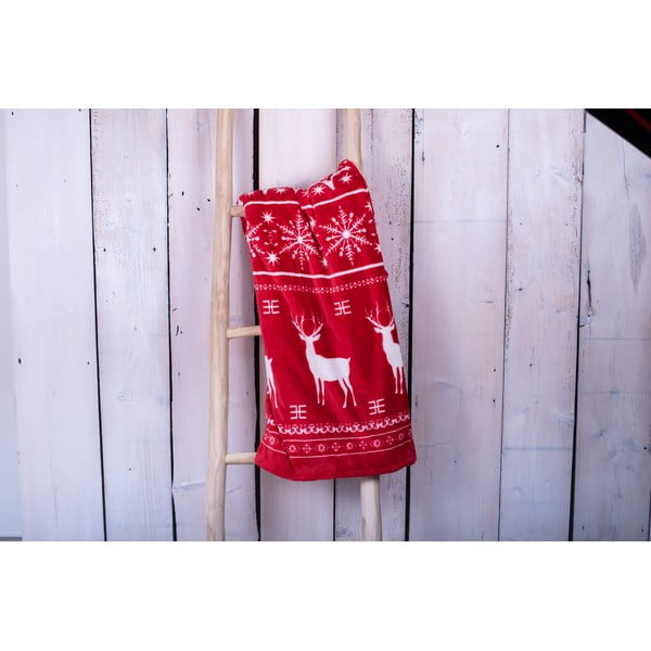 Czerwony koc z mikropluszu My House Deer, 150x200 cm-image-1