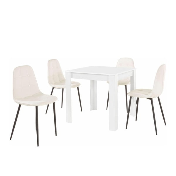 Komplet białego stołu i 4 białych krzeseł Støraa Lori Lamar Duro