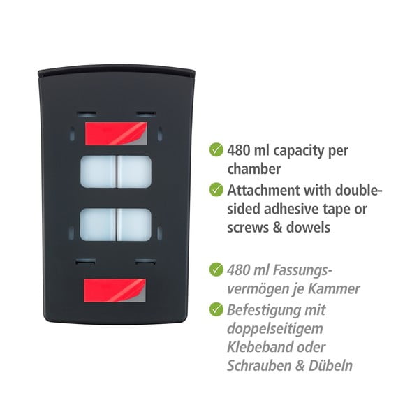 Czarny ścienny plastikowy dozownik do mydła 0.96 l Tartas – Wenko-image-4