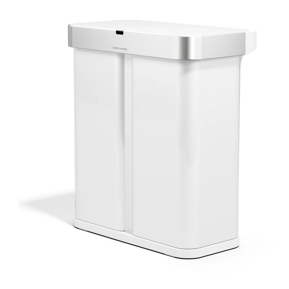 Stalowy kosz na śmieci 34+24 l do segregacji odpadów/bezdotykowy w matowym białym kolorze Dual Sensor – simplehuman