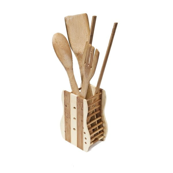 Zestaw 4 kuchennych akcesoriów ze stojakiem Bamboo