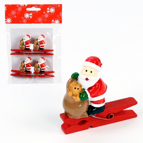 Zestaw 4 klamerek ze świątecznym motywem Unimasa Santa Claus