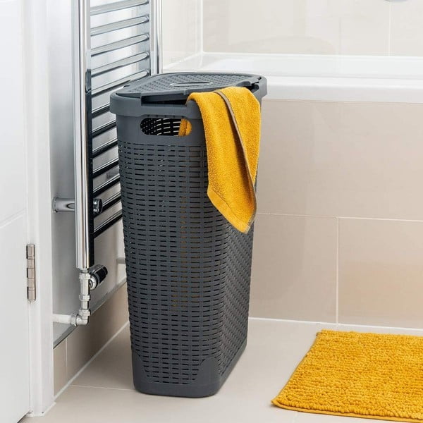 Szary kosz na pranie Addis Rattan Effect Slim Hamper, 40 l-image-1