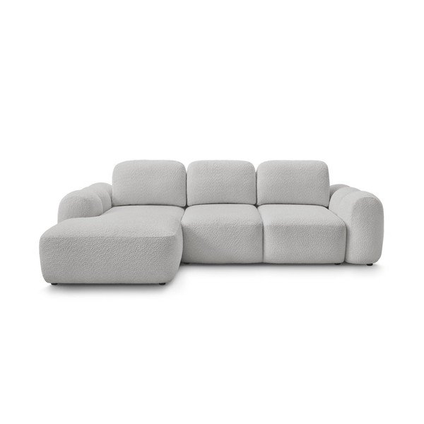 Jasnoszary rozkładany/ze schowkiem narożnik z materiału bouclé (lewostronny/z szezlongiem) Montaigne – Bobochic Paris