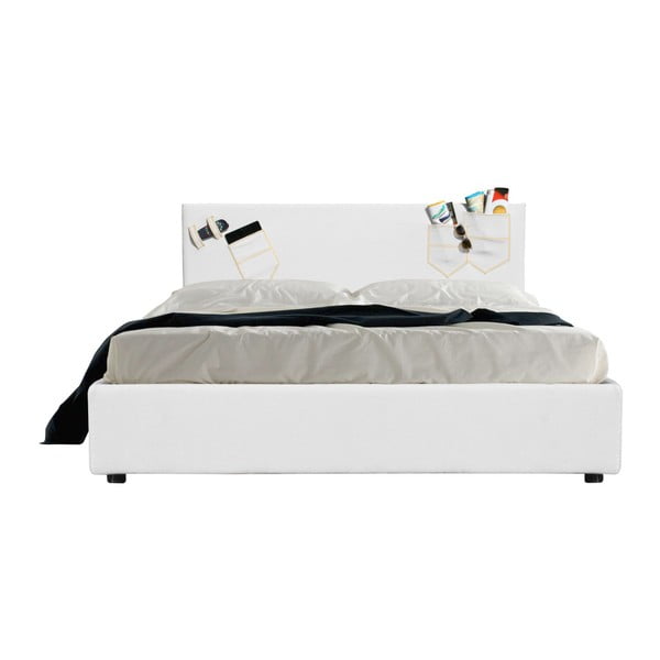 Białe łóżko dwuosobowe ze schowkiem 13Casa Task, 160x190 cm