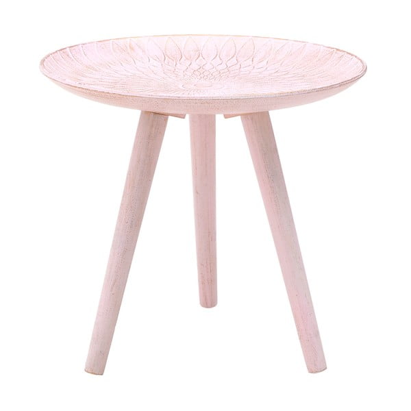 Różowy stolik z drewna brzozy InArt Antique, ⌀ 40 cm