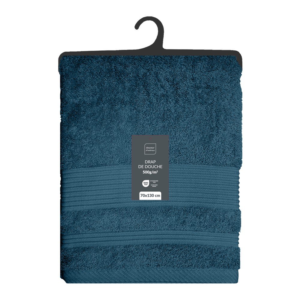 Ciemnoniebieski bawełniany ręcznik kąpielowy frotte 70x130 cm Tendresse – douceur d'intérieur (zdjęcie 5)