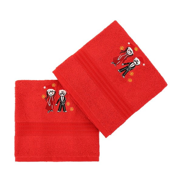 Komplet 2 czerwonych bawełnianych ręczników Cift Red