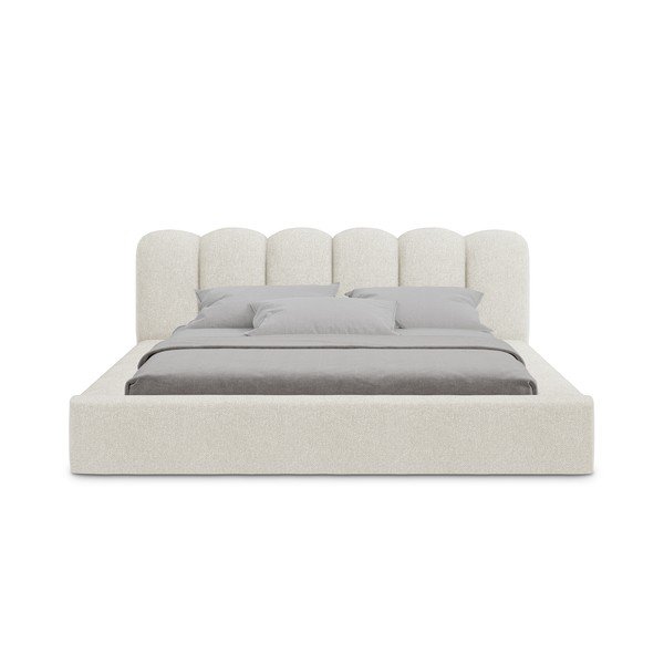 Kremowe tapicerowane łóżko dwuosobowe ze schowkiem i stelażem 180x200 cm Mano – Makamii-image-3