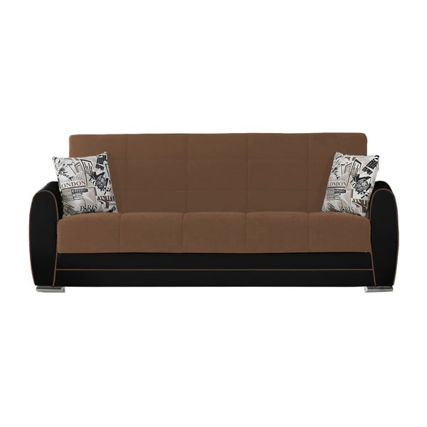 Kakaowo-czarna trzyosobowa sofa rozkładana ze schowkiem Esidra Rest