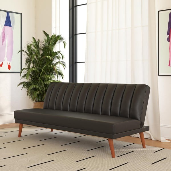 Czarna rozkładana sofa z imitacji skóry 173 cm Brittany – Novogratz-image-1