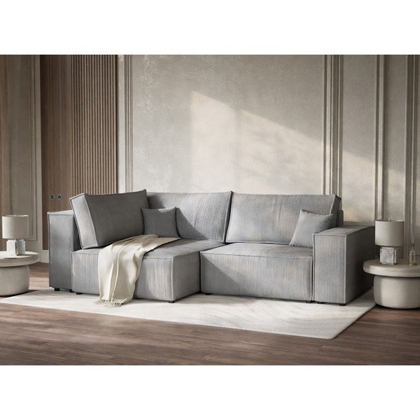 Szary sztruksowy rozkładany/ze schowkiem narożnik (lewostronny/w kształcie litery L) Tonga – Maison de Rêve-image-4