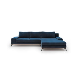 Granatowy rozkładany narożnik z aksamitnym obiciem Windsor & Co Sofas Astre, prawostronny
