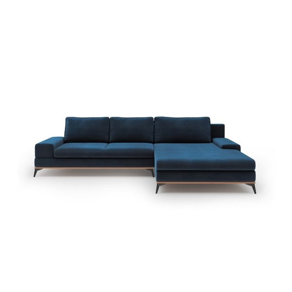 Granatowy rozkładany narożnik z aksamitnym obiciem Windsor & Co Sofas Astre, prawostronny