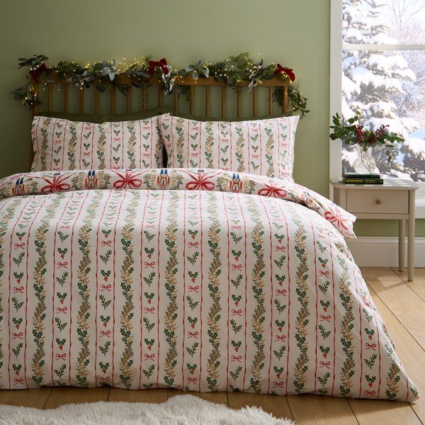 Pościel jednoosobowa w naturalnym kolorze 135x200 cm Christmas Nutcracker Bows – Catherine Lansfield-image-1