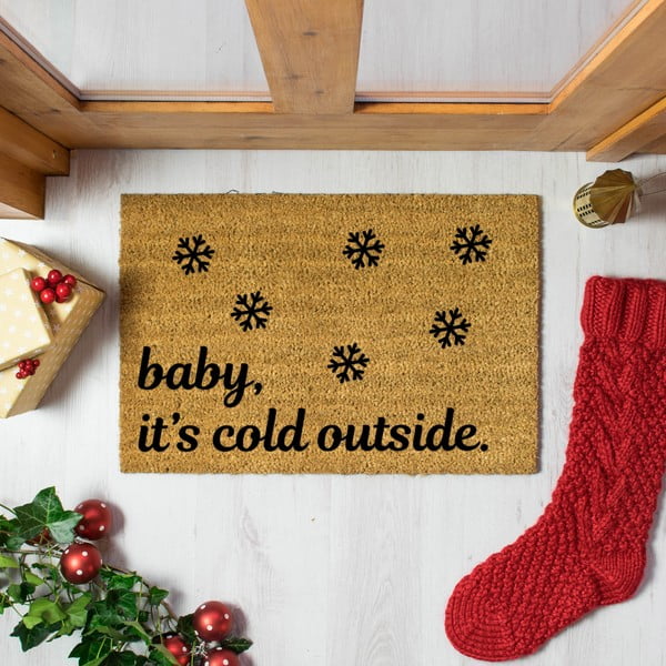 Wycieraczka z naturalnego włókna kokosowego Artsy Doormats Baby It's Cold Outside, 40x60 cm