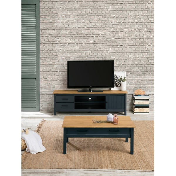 Ciemnoniebieska szafka pod TV z litego drewna sosnowego 158x47 cm Miranda – Marckeric-image-1
