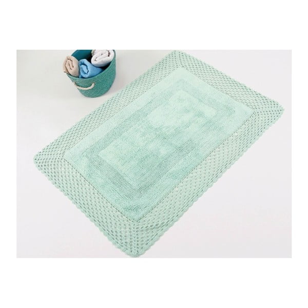 Zielony ręcznie tkany dywanik łazienkowy z bawełny premium Lizz, 55x72 cm