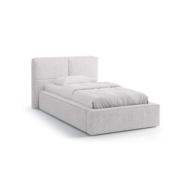 Jasnoszare tapicerowane łóżko jednoosobowe ze schowkiem i stelażem 90x200 cm Darren – Micadoni 