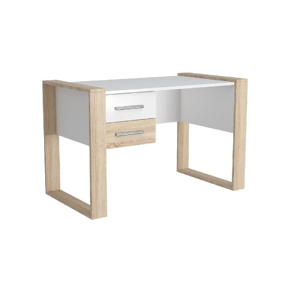 Białe biurko z jasnobrązowymi detalami Farley, szer. 124 cm