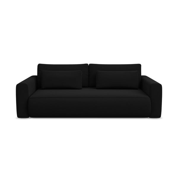 Czarna aksamitna rozkładana/ze schowkiem sofa 238 cm Kapua – Makamii
