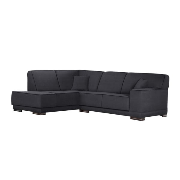 Antracytowa sofa narożna lewostronna z czarnymi elementami L'Officiel Cara Anthracite
