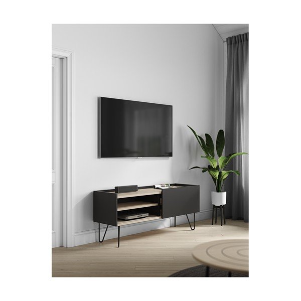 Czarna komoda z półkami i drzwiczkami TemaHome Nina, 140x59 cm-image-4