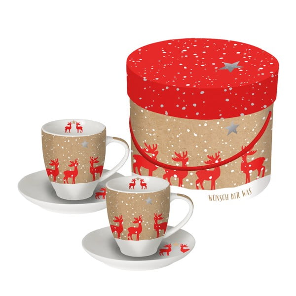 Zestaw 2 filiżanek z porcelany kostnej na espresso ze świątecznym motywem w ozdobnym opakowaniu PPD Make a Wish, 100 ml