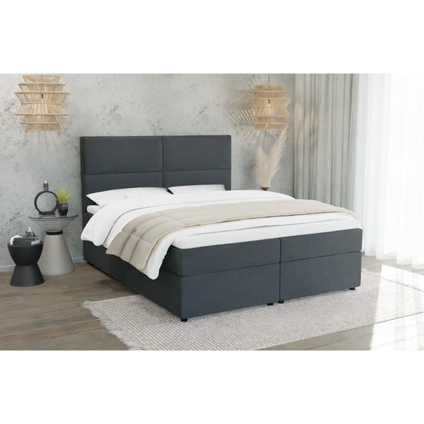 Szare łóżko boxspring ze schowkiem 200x200 cm Rico – Ropez-image-1