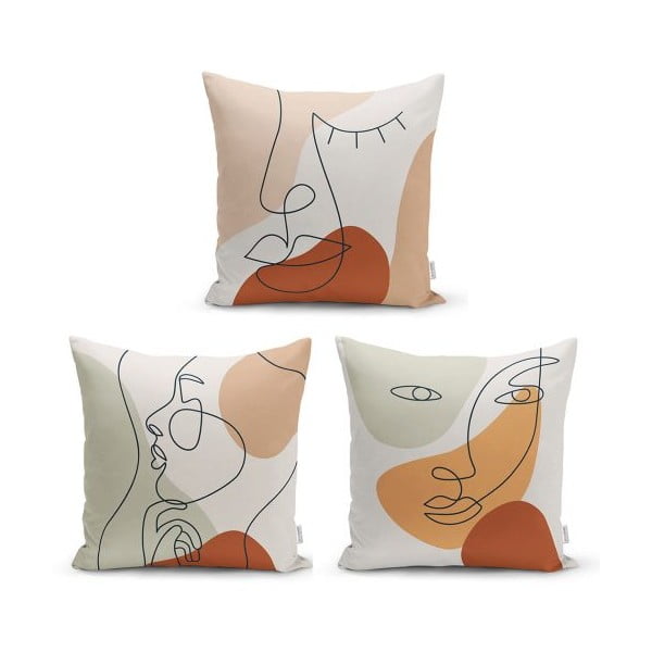 Zestaw 3 dekoracyjnych poszewek na poduszki Minimalist Cushion Covers Woman Face, 45x45 cm