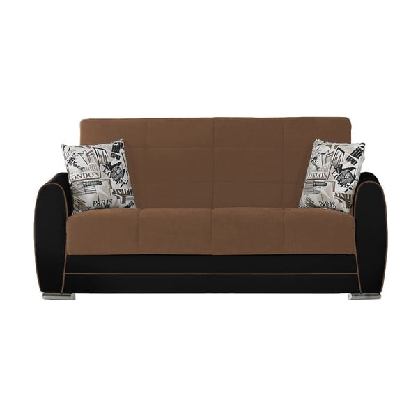 Kakaowo-czarna dwuosobowa sofa rozkładana ze schowkiem Esidra Rest