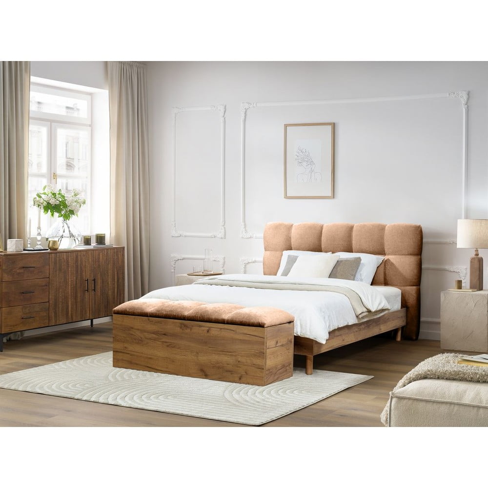 Jasnoróżowe tapicerowane łóżko dwuosobowe ze stelażem 160x200 cm Kumo – Bobochic Paris (zdjęcie 10)