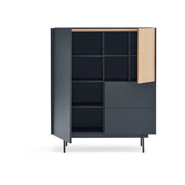 Antracytowo-naturalna wysoka komoda w dekorze dębu 100x120 cm Otto – Teulat-image-3