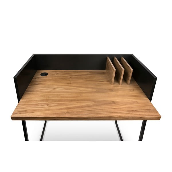 Czarne biurko z elementami z dekorem drewna orzecha TemaHome Volga Walnut-image-4
