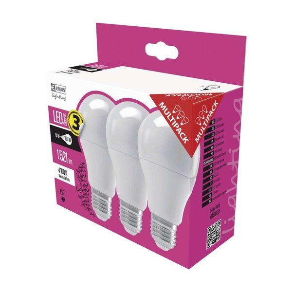 Zestaw 3 żarówek LED EMOS Classic A60 Neutral White, 13,2W E27-image-1