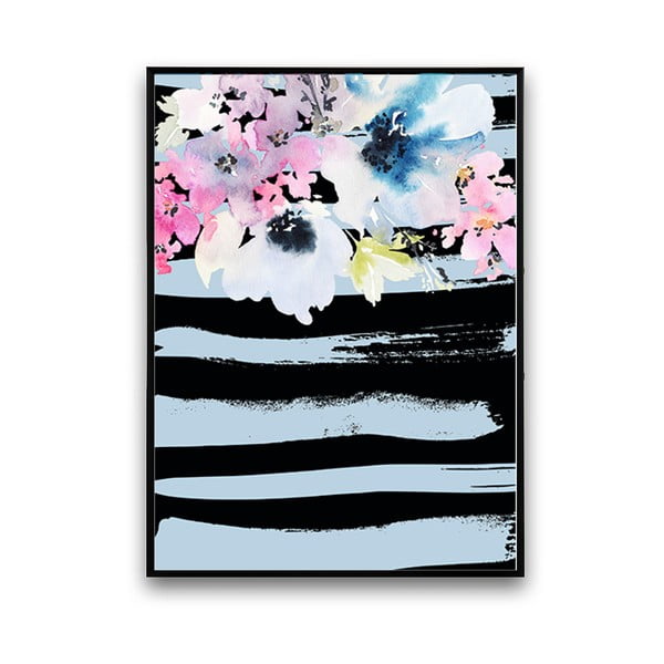 Plakat z kwiatami, czarno-niebieskie tło, 30 x 40 cm