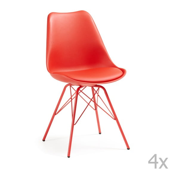 Zestaw 4 czerwonych krzeseł La Forma Lars