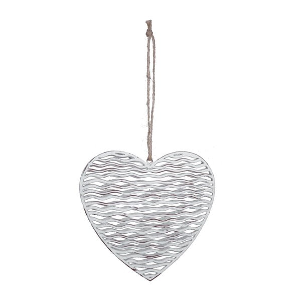 Duża biała dekoracja wisząca metalowa w kształcie serca z motywem serduszka Ego Dekor, 15x14 cm