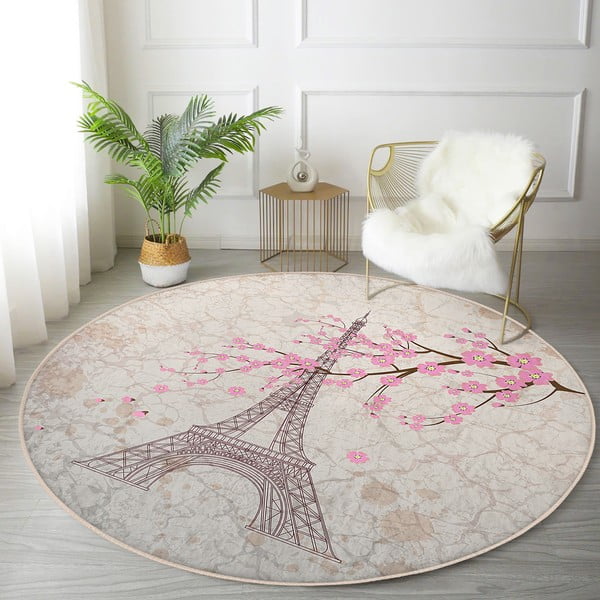 Jasnoróżowy okrągły dywan odpowiedni do prania i robotów sprzątających ø 120 cm Comfort – Mila Home-image-2