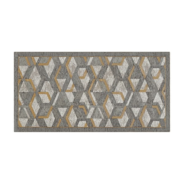 Szary chodnik z detalami w kolorze złota Floorita Hypnotik, 55x190 cm-image-2