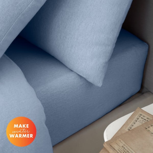 Jasnoniebieskie flanelowe prześcieradło z gumką 90x190 cm Brushed – Catherine Lansfield-image-3