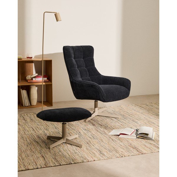 Ciemnoniebieski podnóżek z tkaniny szenilowej Teryl – Kave Home-image-1