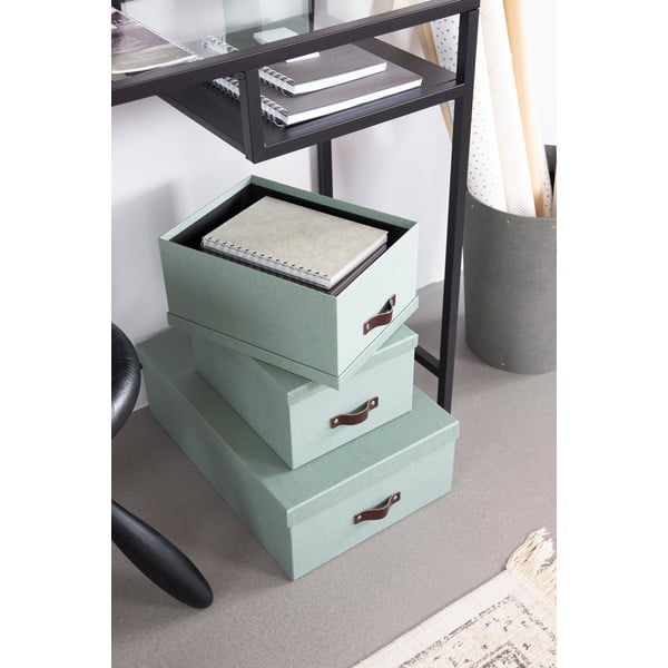 Miętowe kartonowe pojemniki z pokrywką zestaw 3 szt. 31x47x15 cm Inge – Bigso Box of Sweden-image-2