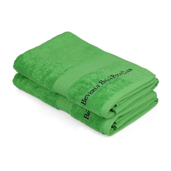 Zestaw dwóch zielonych ręczników kąpielowych Beverly Hills Polo Club, 137x71 cm