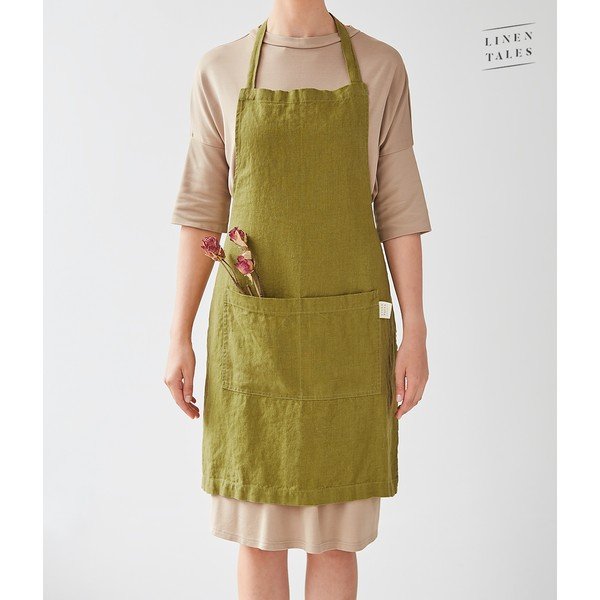 Zielony lniany fartuch Linen Tales Daily Apron, 80x55 cm