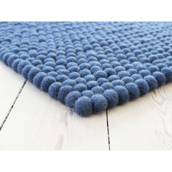 Niebieski wełniany dywan kulkowy Wooldot Ball Rugs, 100x150 cm