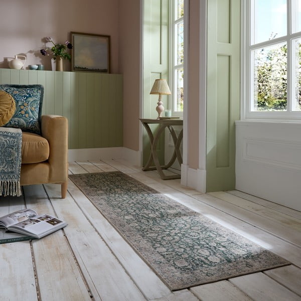 Zielony chodnik odpowiedni do prania 60x230 cm Beau Floral – Flair Rugs-image-1