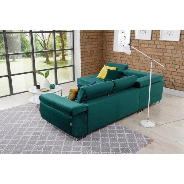 Zielony aksamitny rozkładany/ze schowkiem narożnik (lewostronny/w kształcie litery L) Anton – ELTAP-image-4